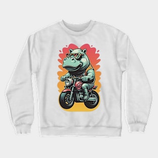 Motorbike Riding Hippo Crewneck Sweatshirt